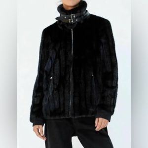 ZARA FAUX FUR MOTO JACKET WITH NECK BELTS